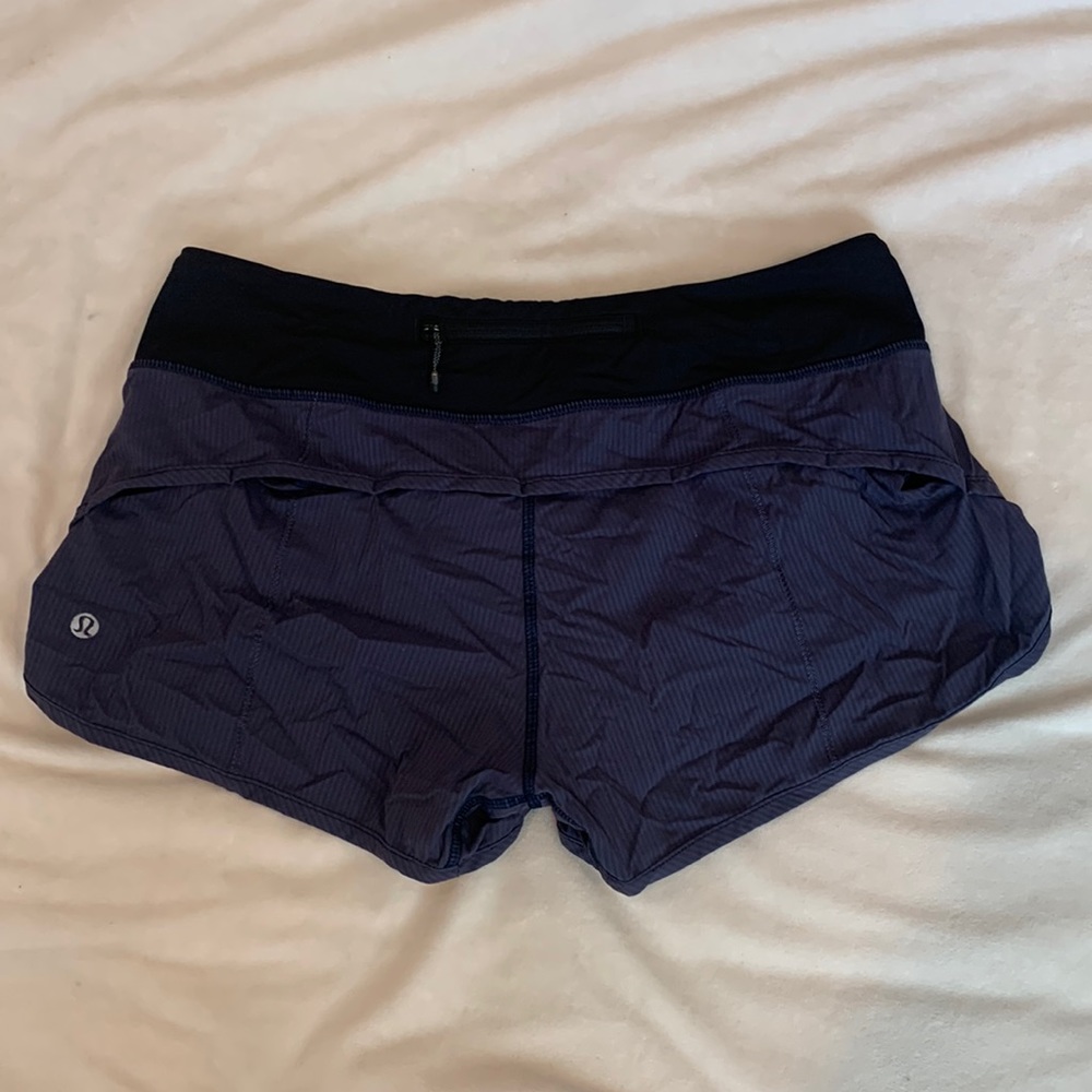 6 Lululemon navy blue stripe running shorts
